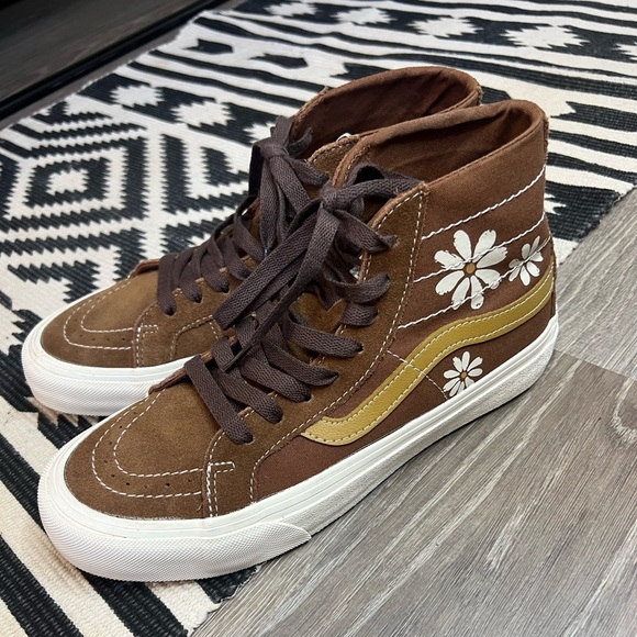 Vans Sk8 Hi 38 Deco Painted Floral Brown Sneakers Men’s 6.5 Women’s 8 - Picture 3 of 9
